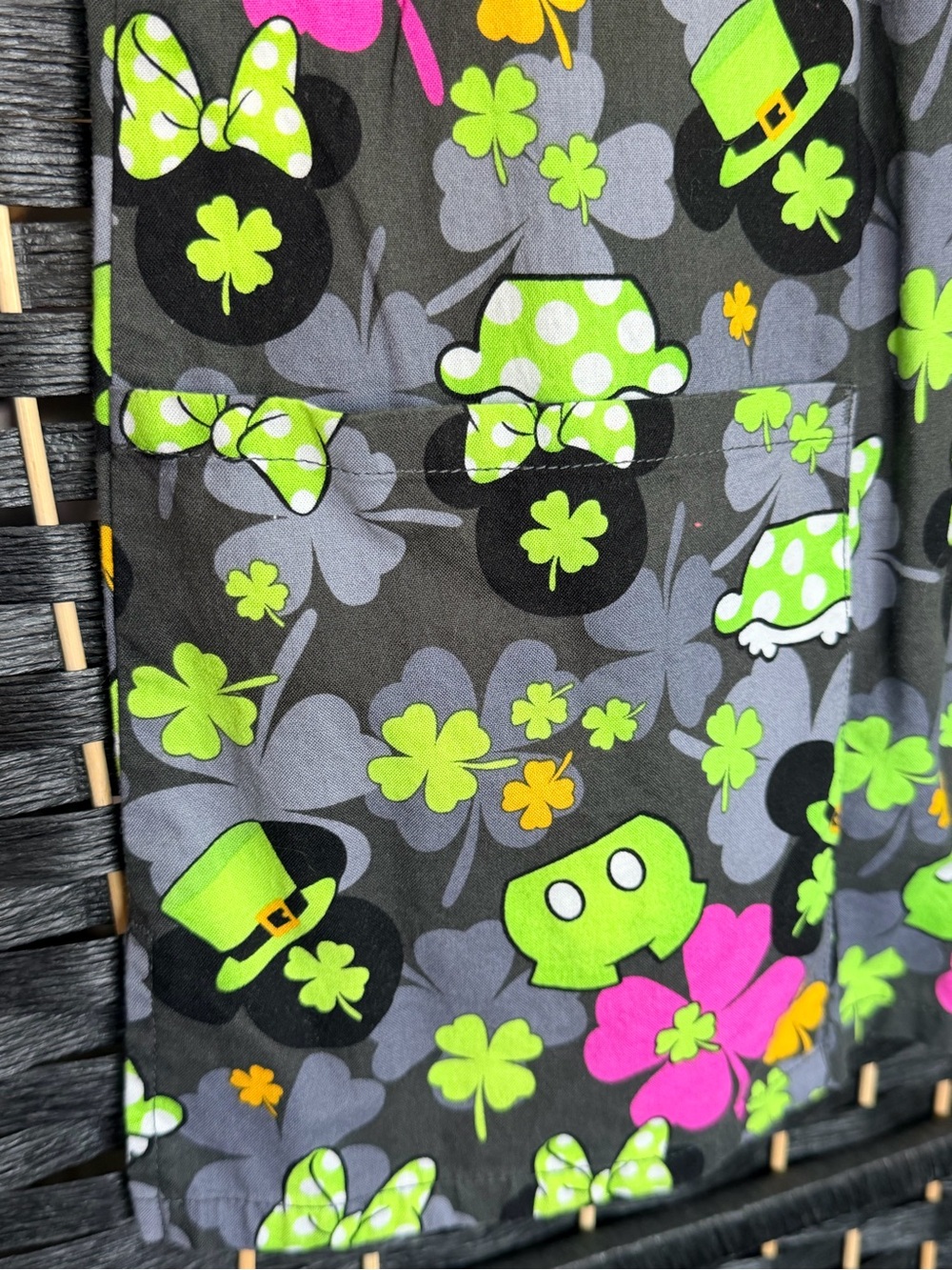Disney Women's Neon Clover Print Short Sleeve Top - Black, Neon Green & Hot Pink - Picture 3 of 3